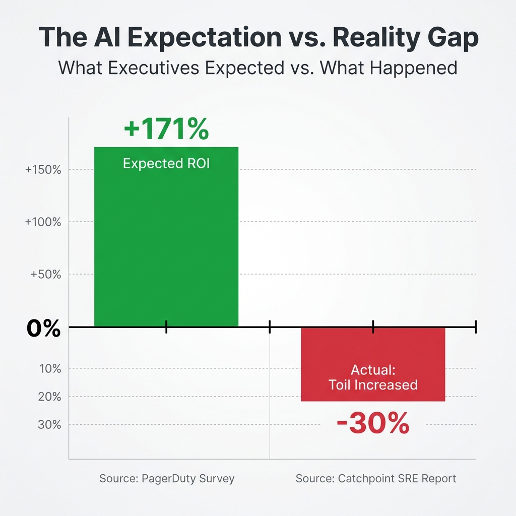 State of Incident Management 2025: AI Operational Toil Expectation vs Reality Gap Graph